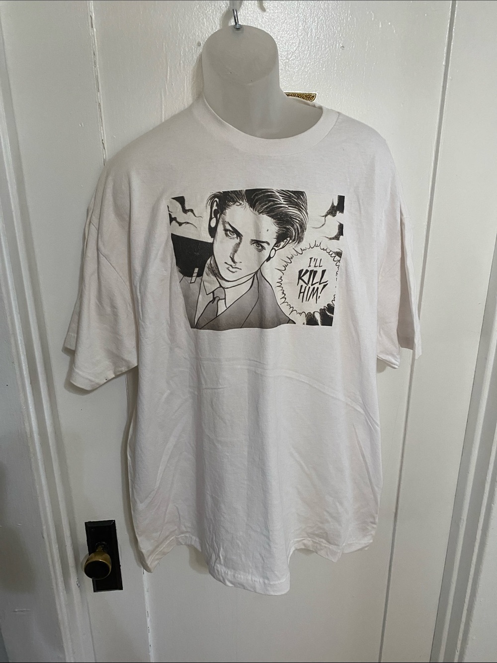 Men's White Graphic Tee with Monochrome Comic Panel